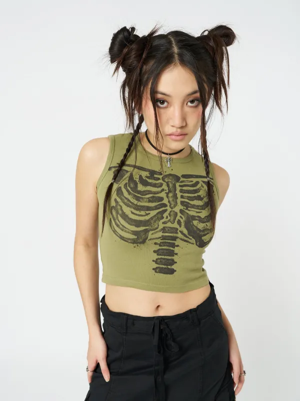 Skeleton Green Graphic Print Vest Top sold by Minga London