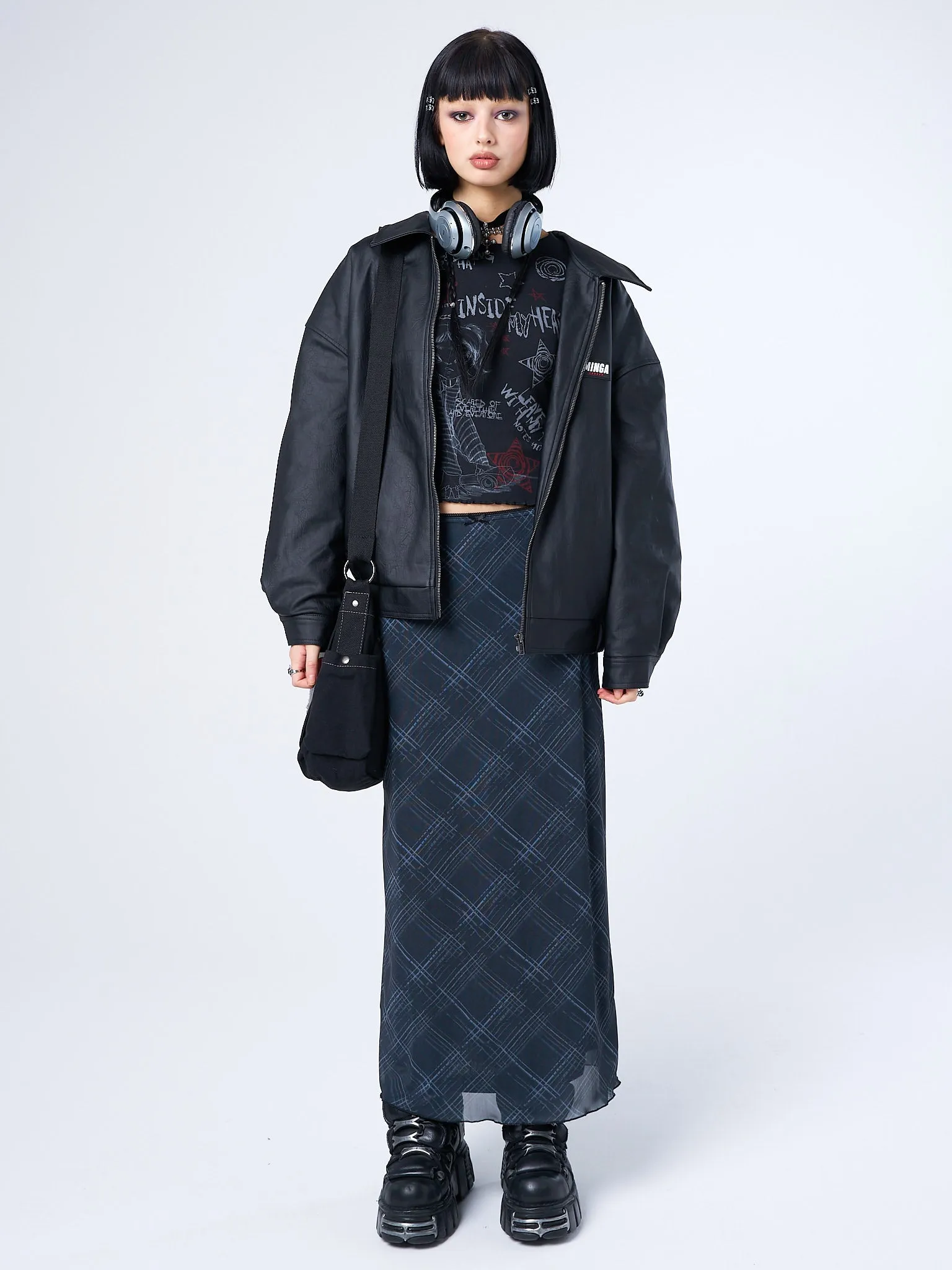 Erika Black Checked Mesh Maxi Skirt sold by Minga London product image thumbnail 2