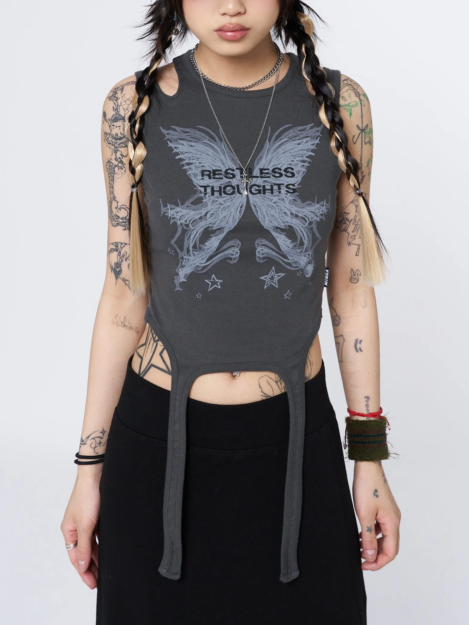 Restless Thoughts Grey Straps Top sold by Minga London product image thumbnail 4