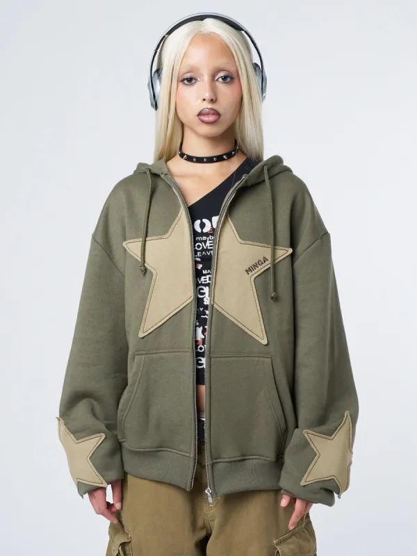 Celeste Star Green Oversized Zip Up Hoodie sold by Minga London