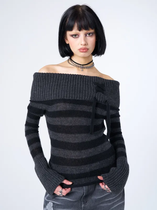 Cinder Striped Off Shoulder Knit Jumper sold by Minga London