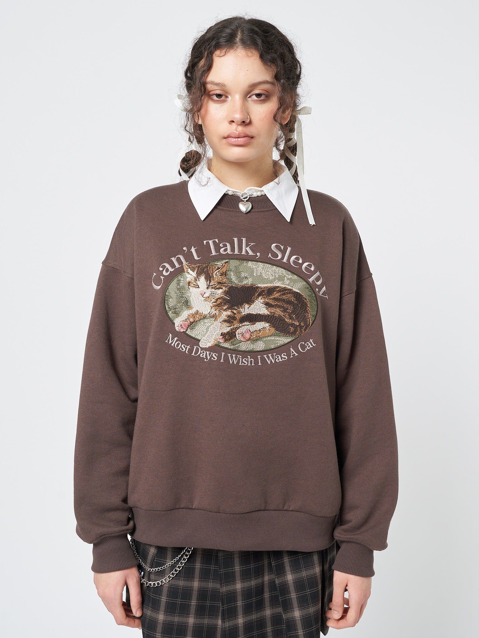 Can’t Talk Cat Embroidered Sweatshirt sold by Minga London