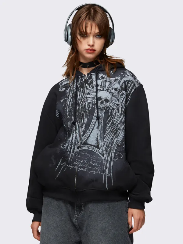 Devil Wings Oversized Zip Up Hoodie sold by Minga London
