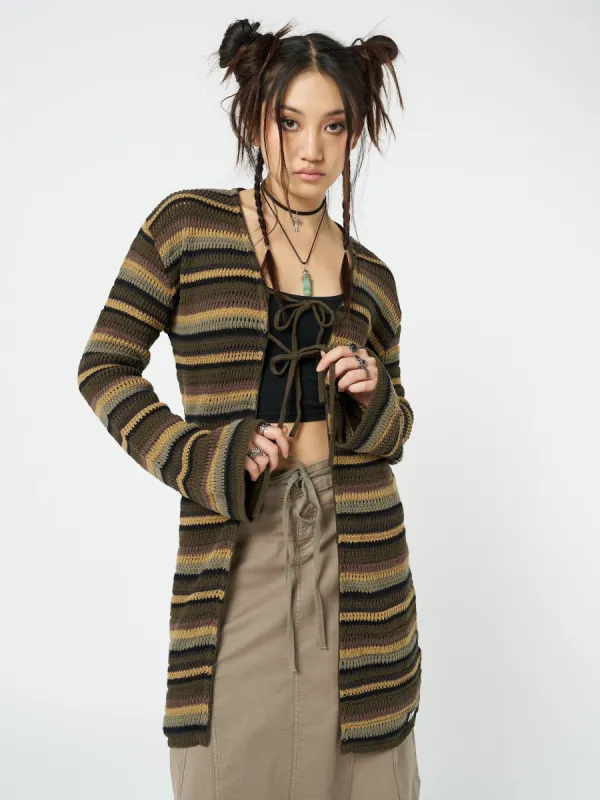 Luna Forest Stripes Tie Front Knit Cardigan sold by Minga London