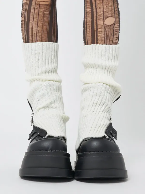 Downtown White Zip Up Leg Warmers made by Minga London