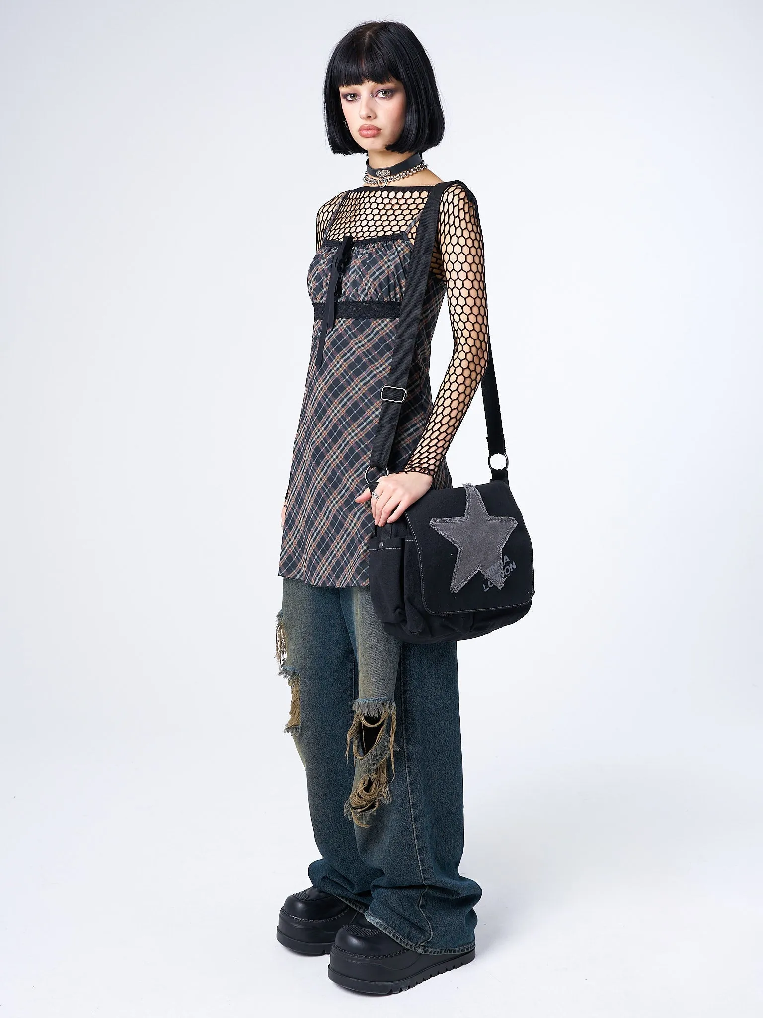 Iza Tartan Lace Trim Mini Dress sold by Minga London product image thumbnail 5