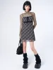 Iza Tartan Lace Trim Mini Dress sold by Minga London
