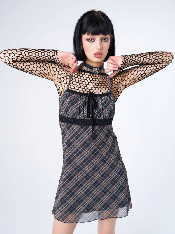 Iza Tartan Lace Trim Mini Dress sold by Minga London