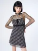Iza Tartan Lace Trim Mini Dress sold by Minga London