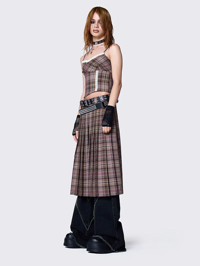 Nenna Pleated Tartan Midi Skirt sold by Minga London product image thumbnail 4