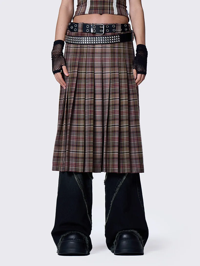 Nenna Pleated Tartan Midi Skirt sold by Minga London