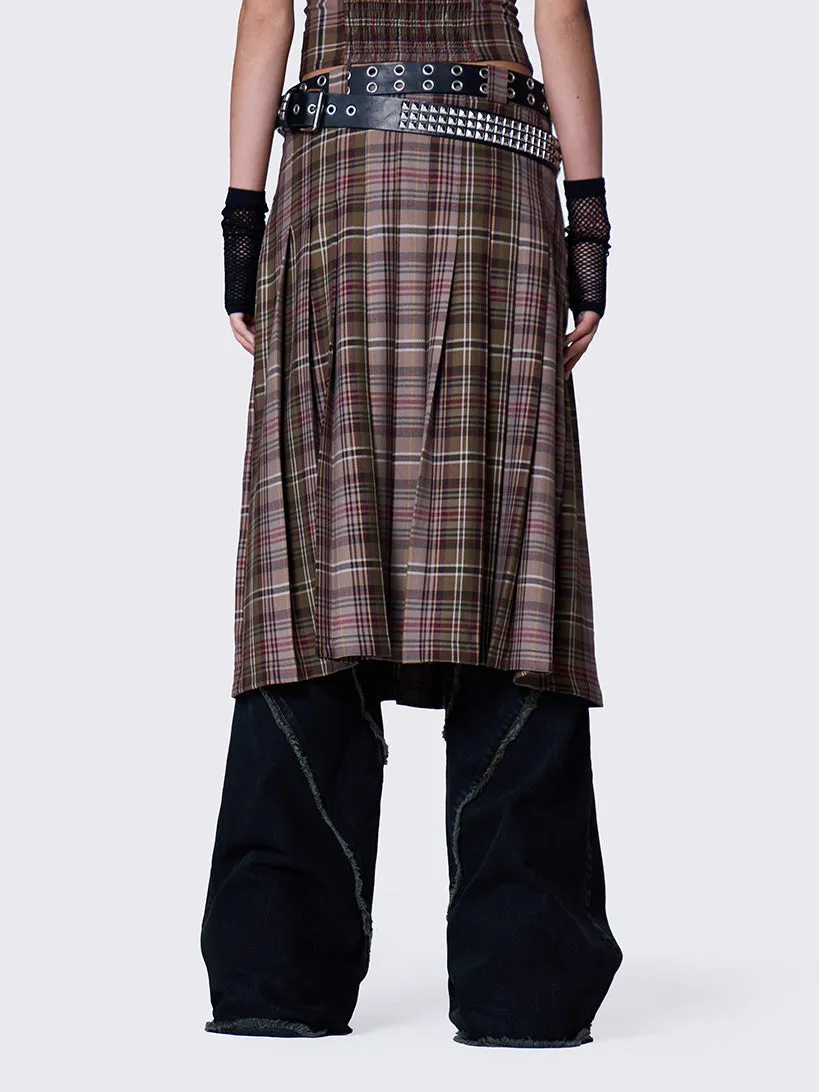 Nenna Pleated Tartan Midi Skirt sold by Minga London product image thumbnail 5