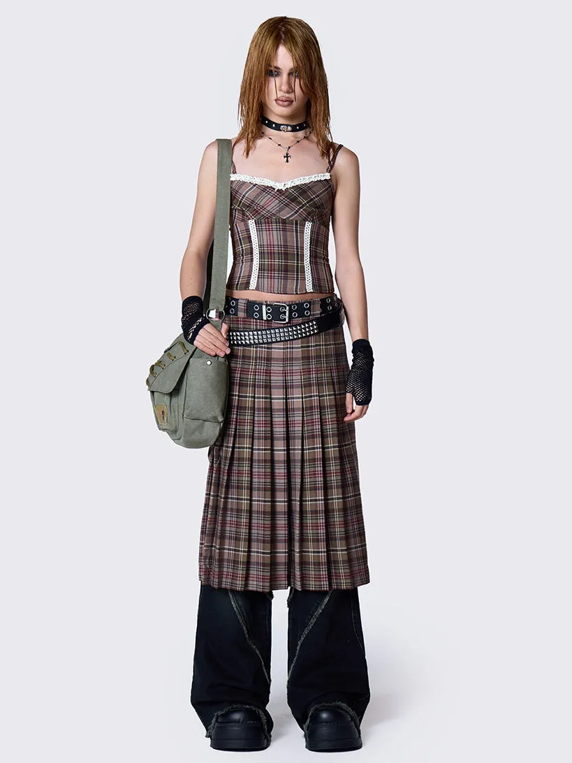 Nenna Pleated Tartan Midi Skirt sold by Minga London product image thumbnail 2