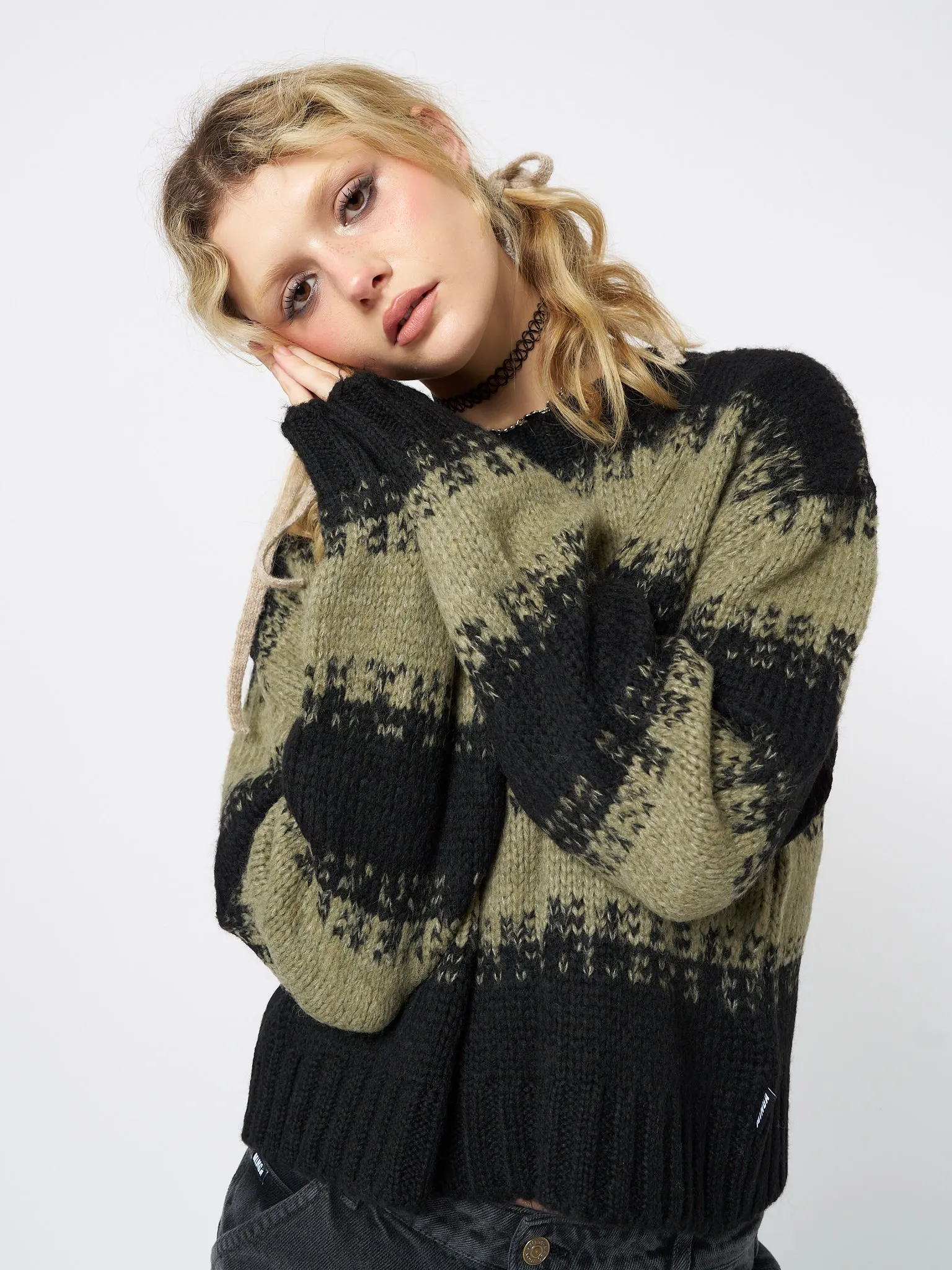 Clara Green Cropped Striped Knit Sweater sold by Minga London product image thumbnail 3