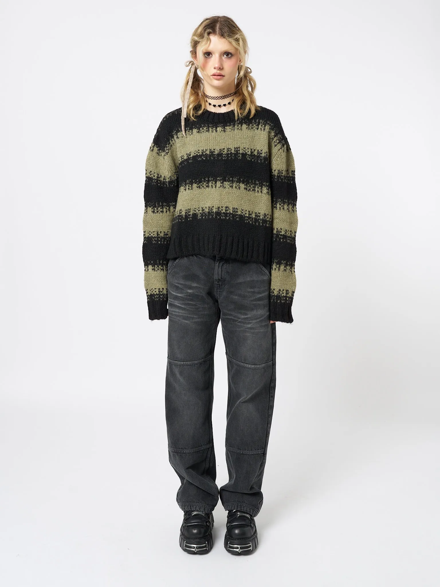 Clara Green Cropped Striped Knit Sweater sold by Minga London product image thumbnail 4