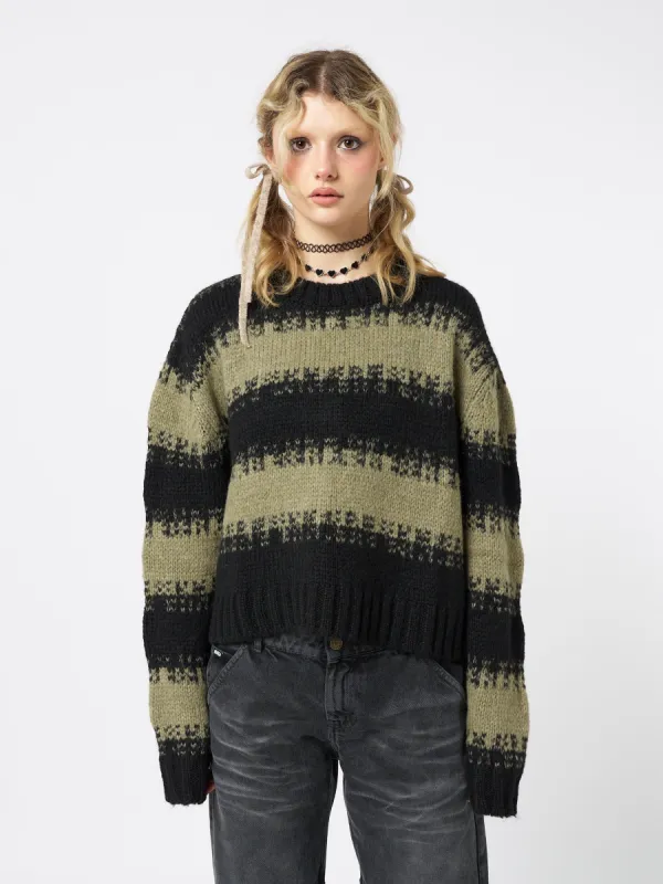 Clara Green Cropped Striped Knit Sweater made by Minga London