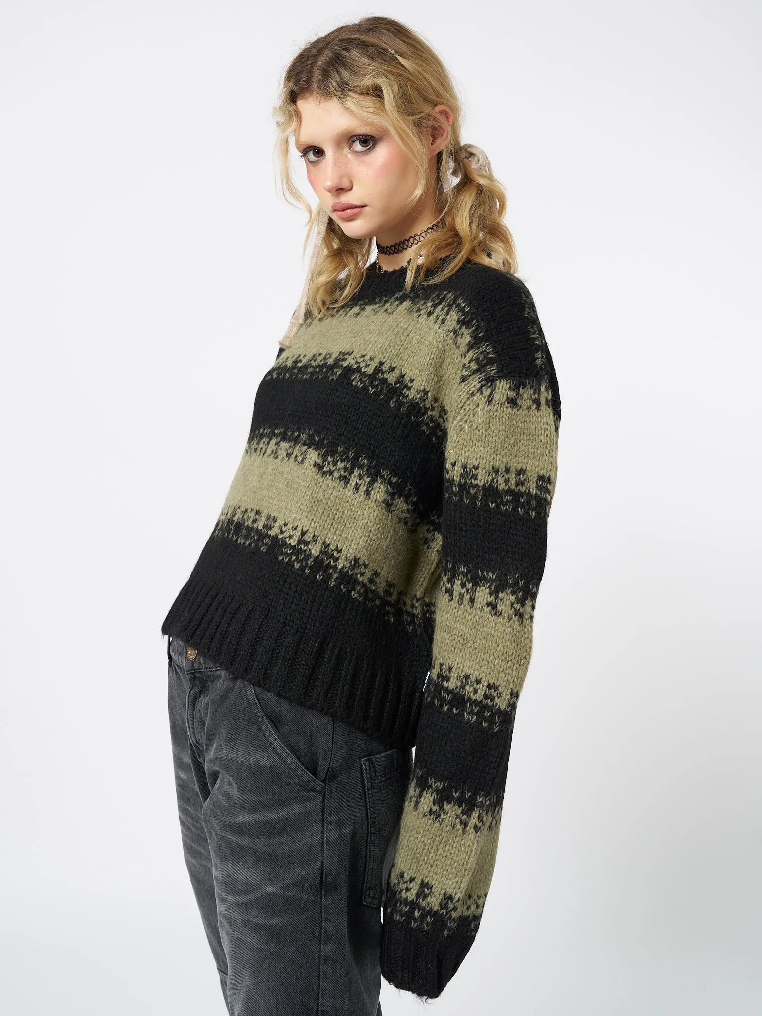 Clara Green Cropped Striped Knit Sweater sold by Minga London product image thumbnail 5