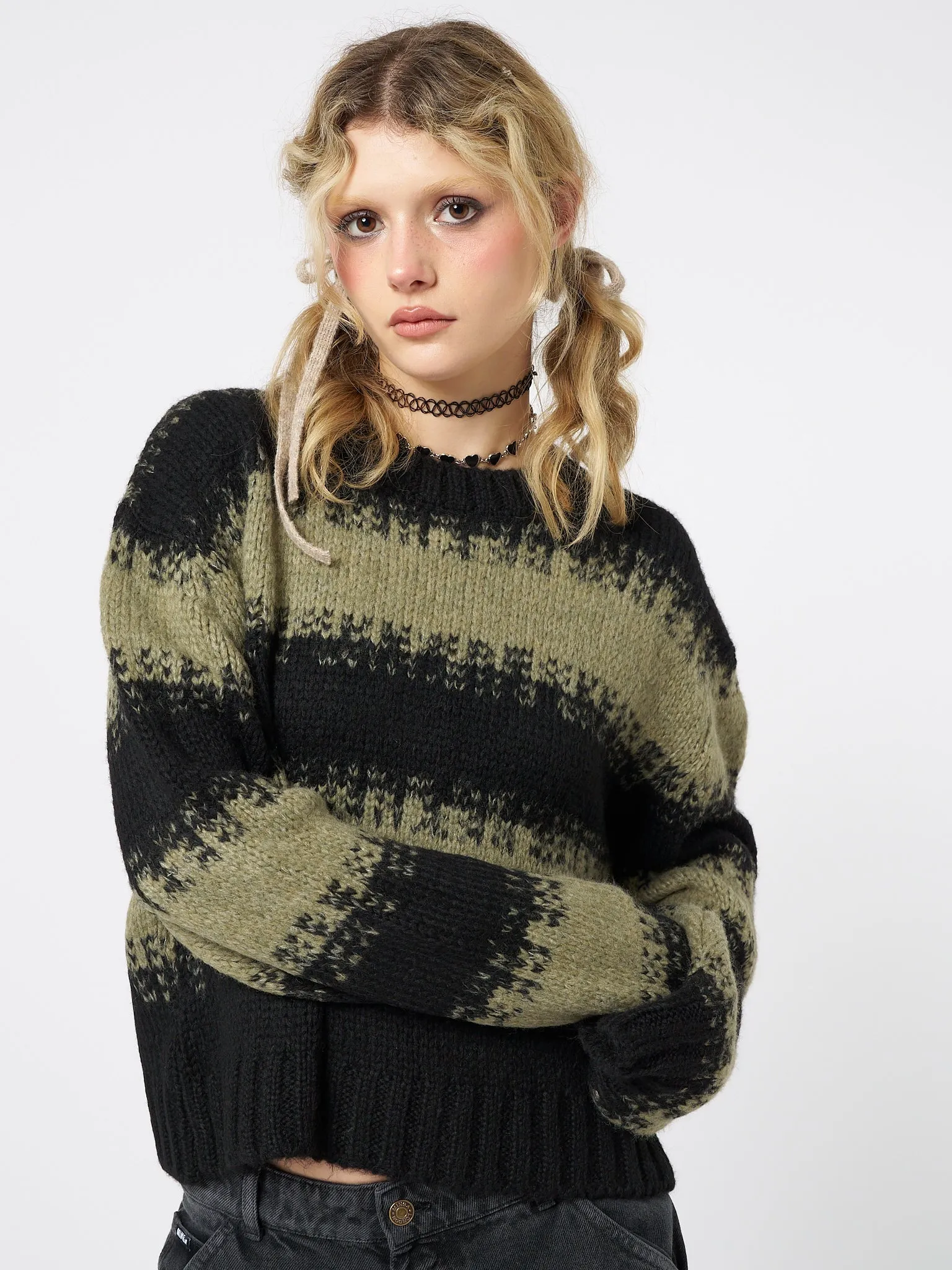 Clara Green Cropped Striped Knit Sweater sold by Minga London product image thumbnail 2