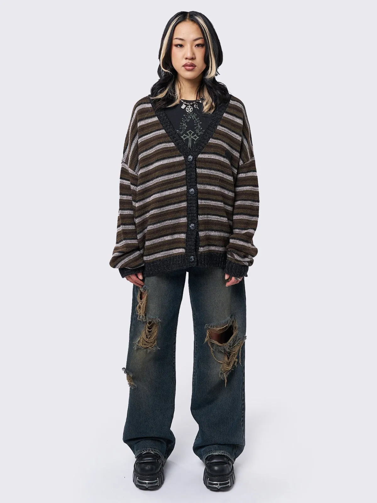 Gilmore Brown Striped Knit Cardigan sold by Minga London product image thumbnail 3