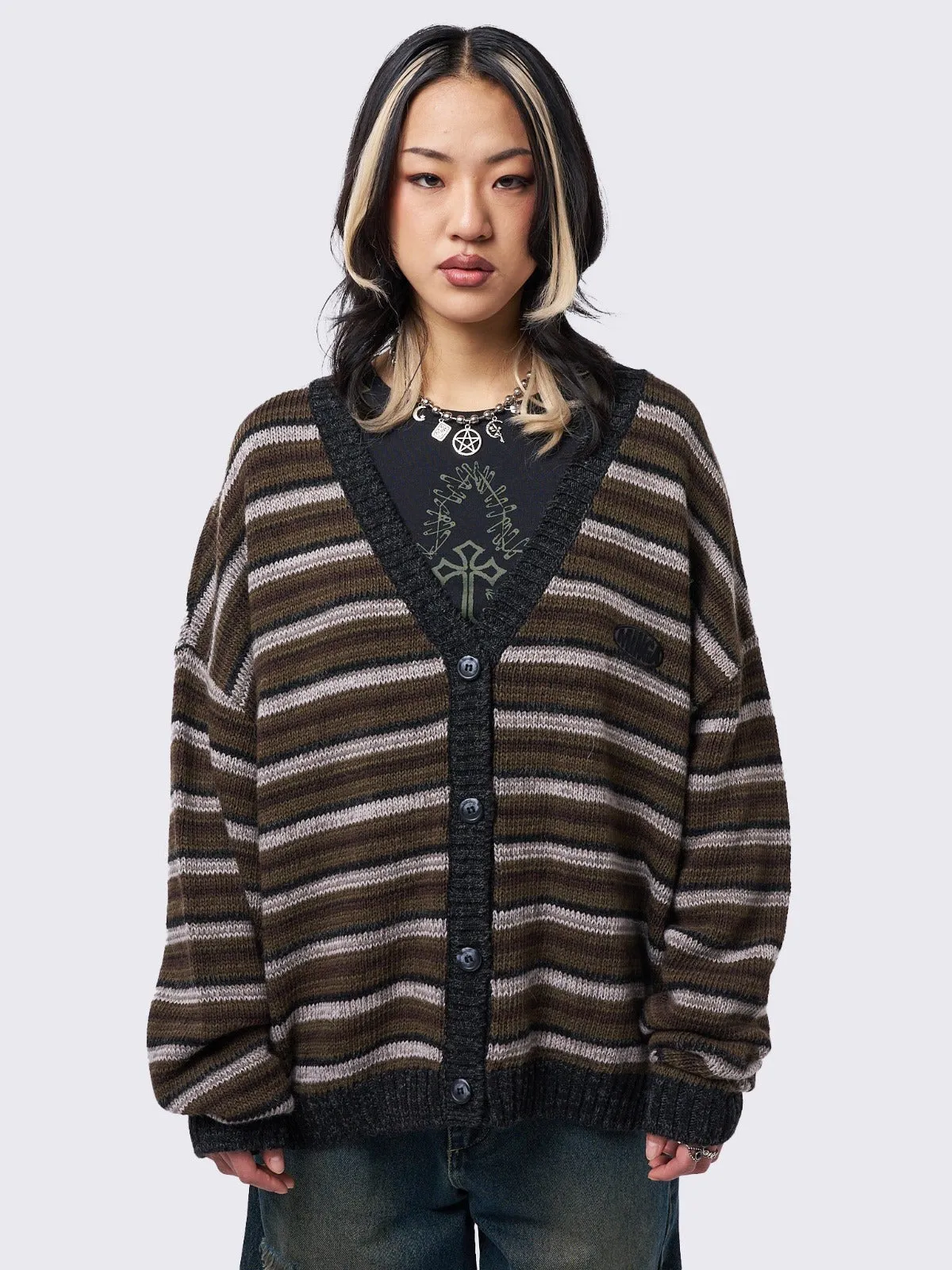 Gilmore Brown Striped Knit Cardigan sold by Minga London