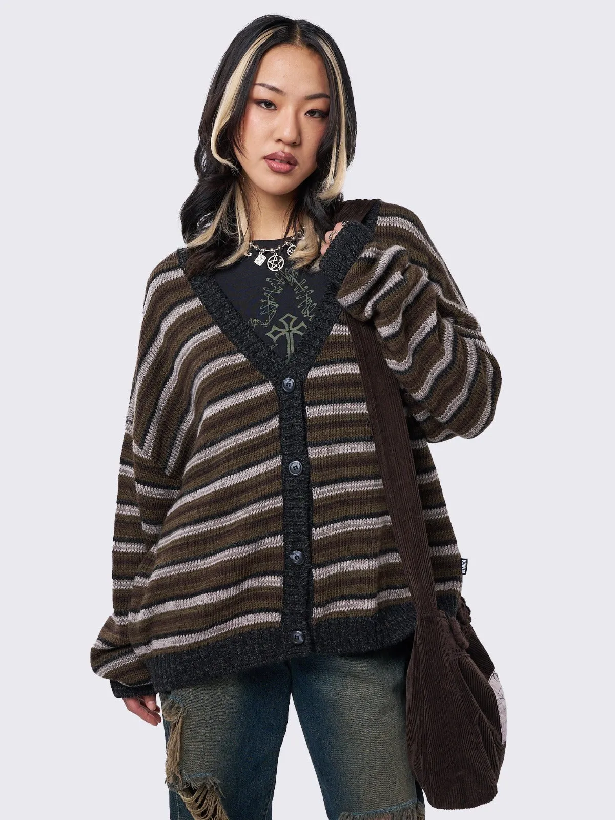 Gilmore Brown Striped Knit Cardigan sold by Minga London product image thumbnail 5