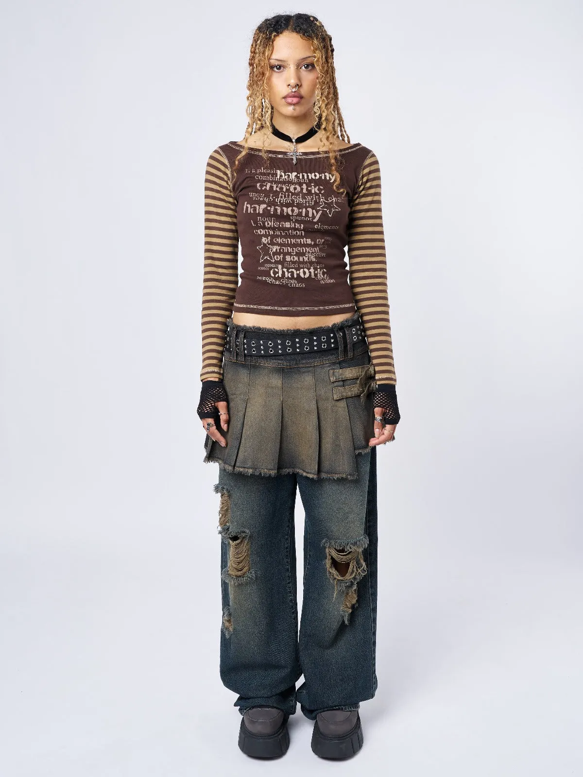 Chaotic Harmony Brown Striped Graphic Top sold by Minga London product image thumbnail 2