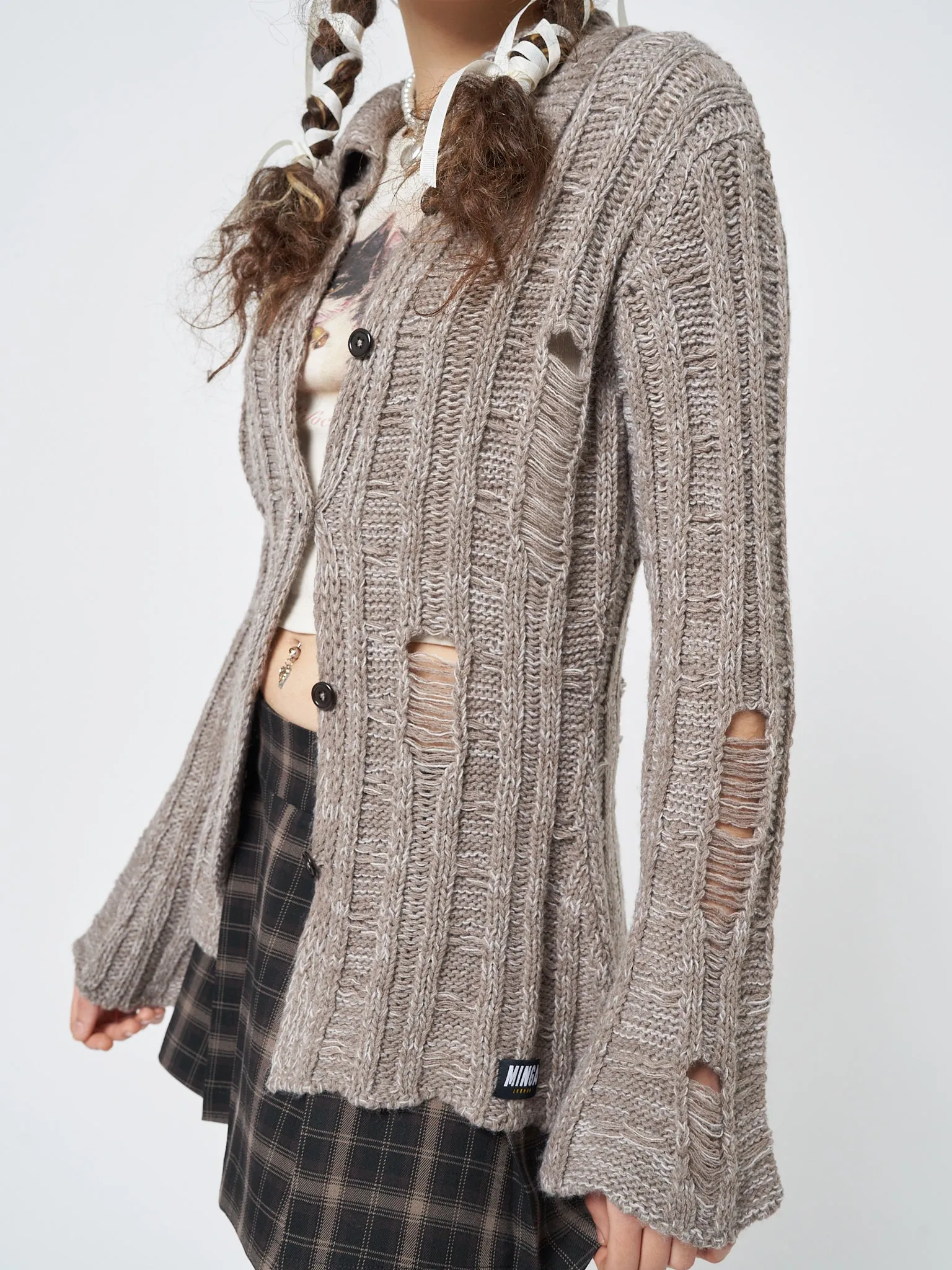 Gem Sand Distressed Knit Cardigan sold by Minga London product image thumbnail 4