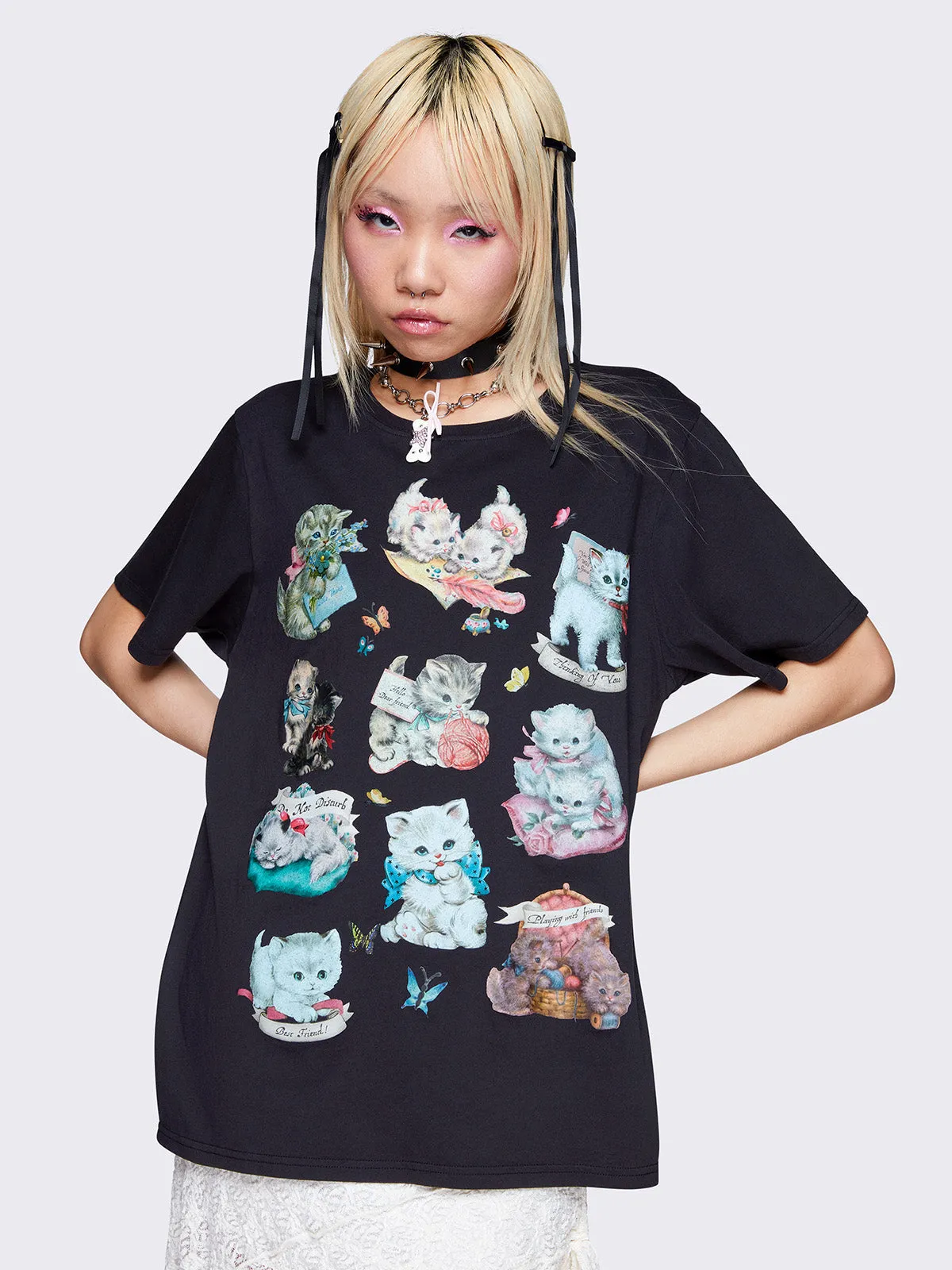 Kitty Paradise Black Graphic T-shirt sold by Minga London product image thumbnail 4