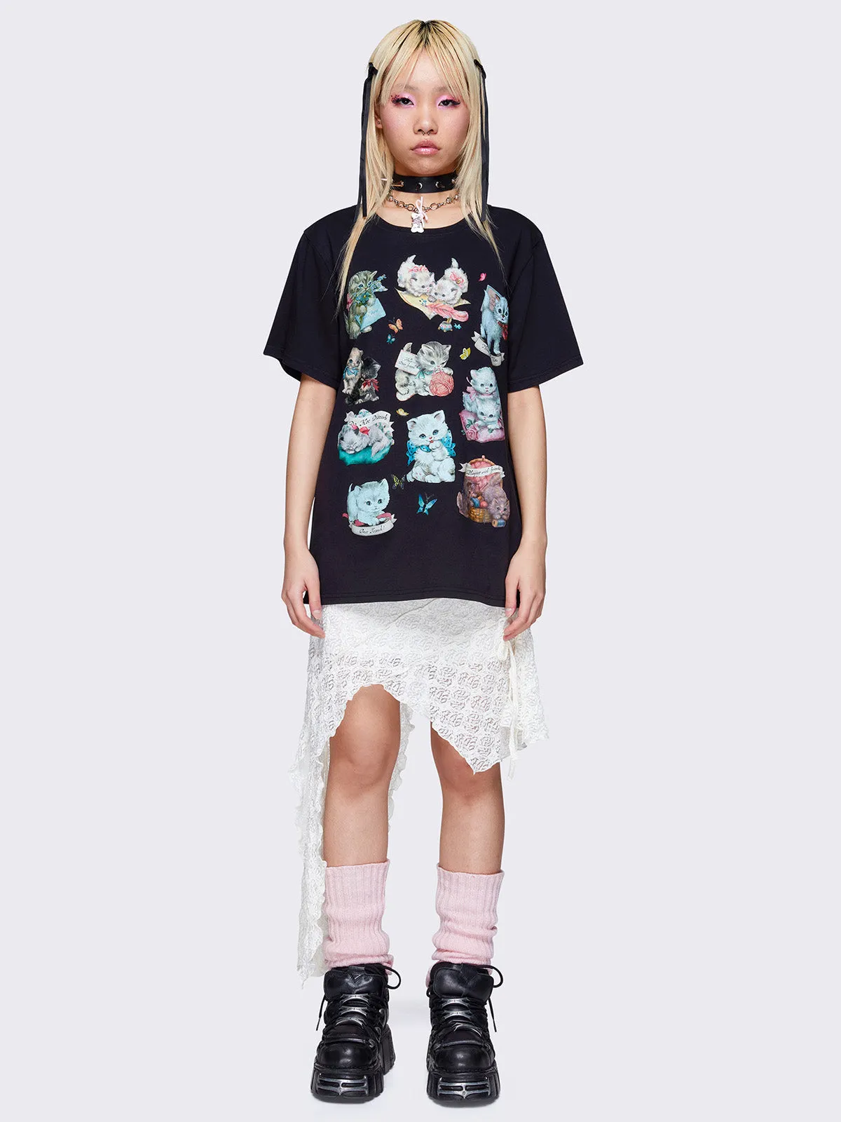Kitty Paradise Black Graphic T-shirt sold by Minga London product image thumbnail 2