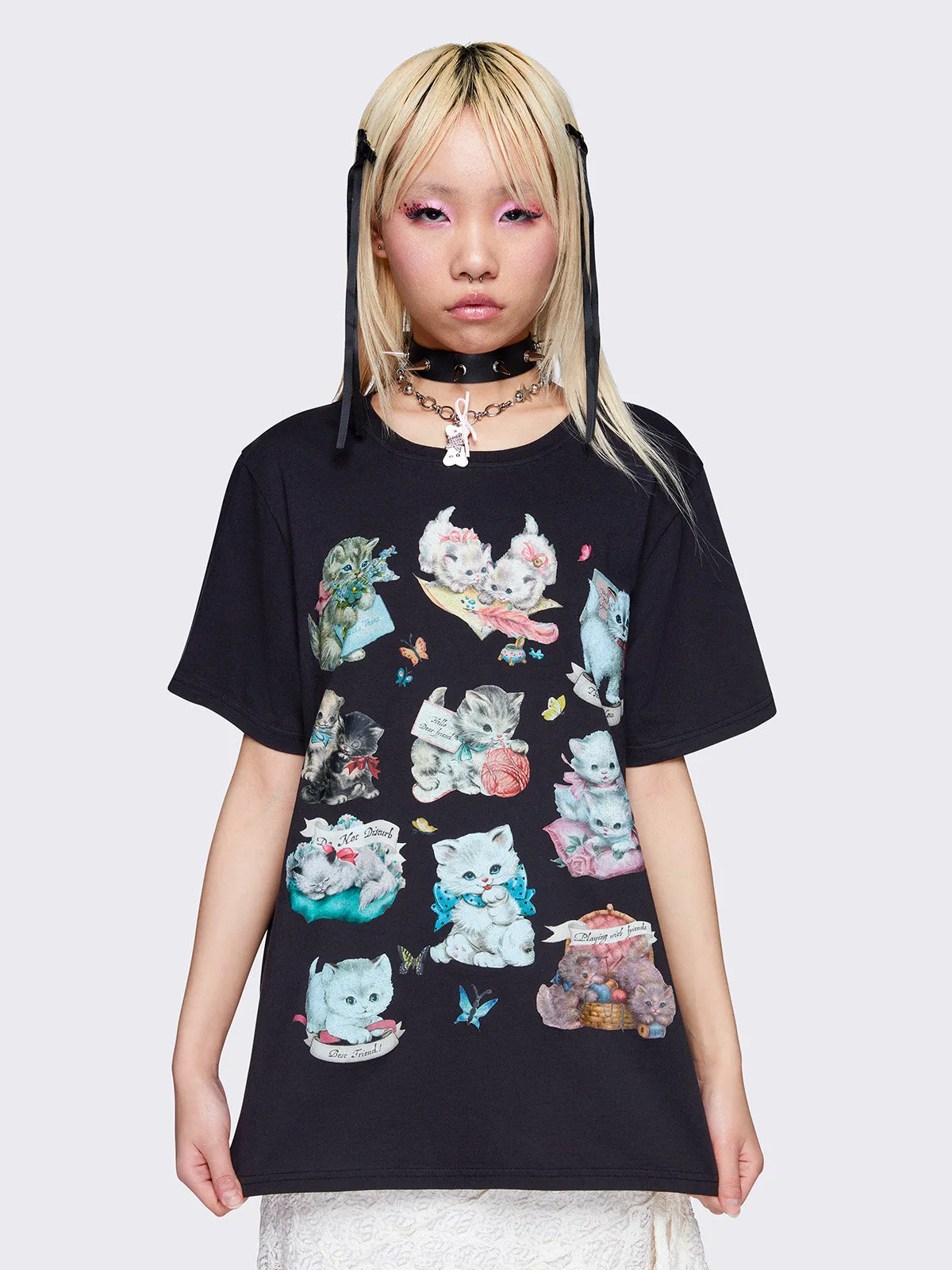 Kitty Paradise Black Graphic T-shirt sold by Minga London
