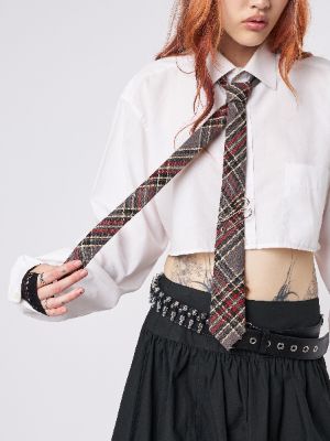 Tegan Safety Pin Tartan Tie sold by Minga London