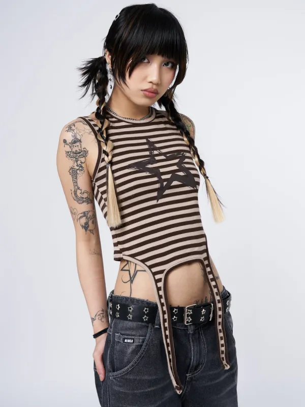 Star Sketch Beige Striped Straps Top sold by Minga London