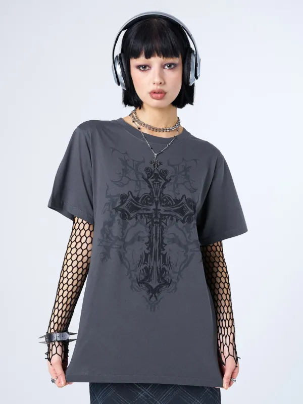 Cryptic Cross Graphic Grey T-shirt sold by Minga London