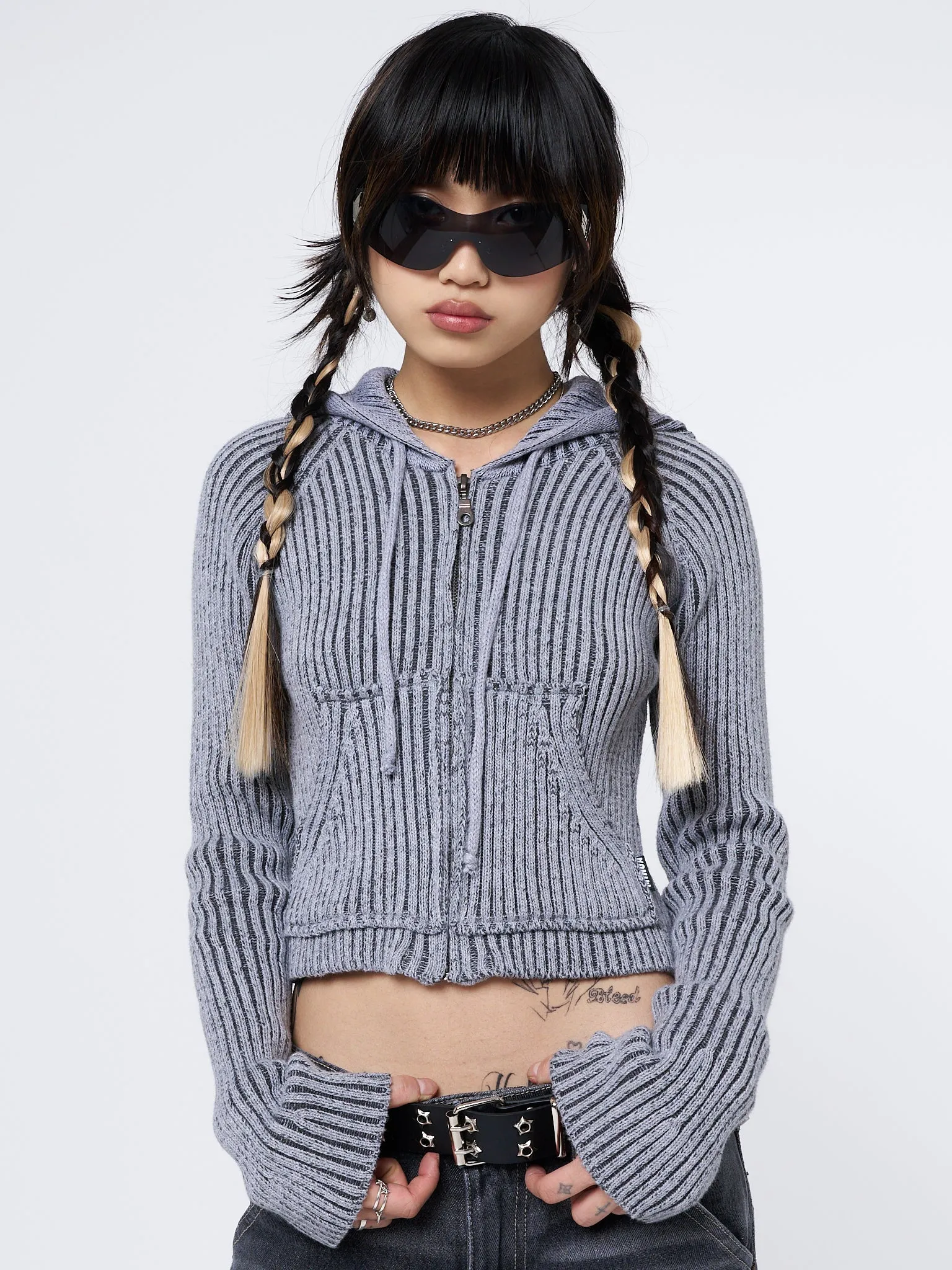 Jinx Grey Cropped Zip Hoodie Cardigan sold by Minga London product image thumbnail 5