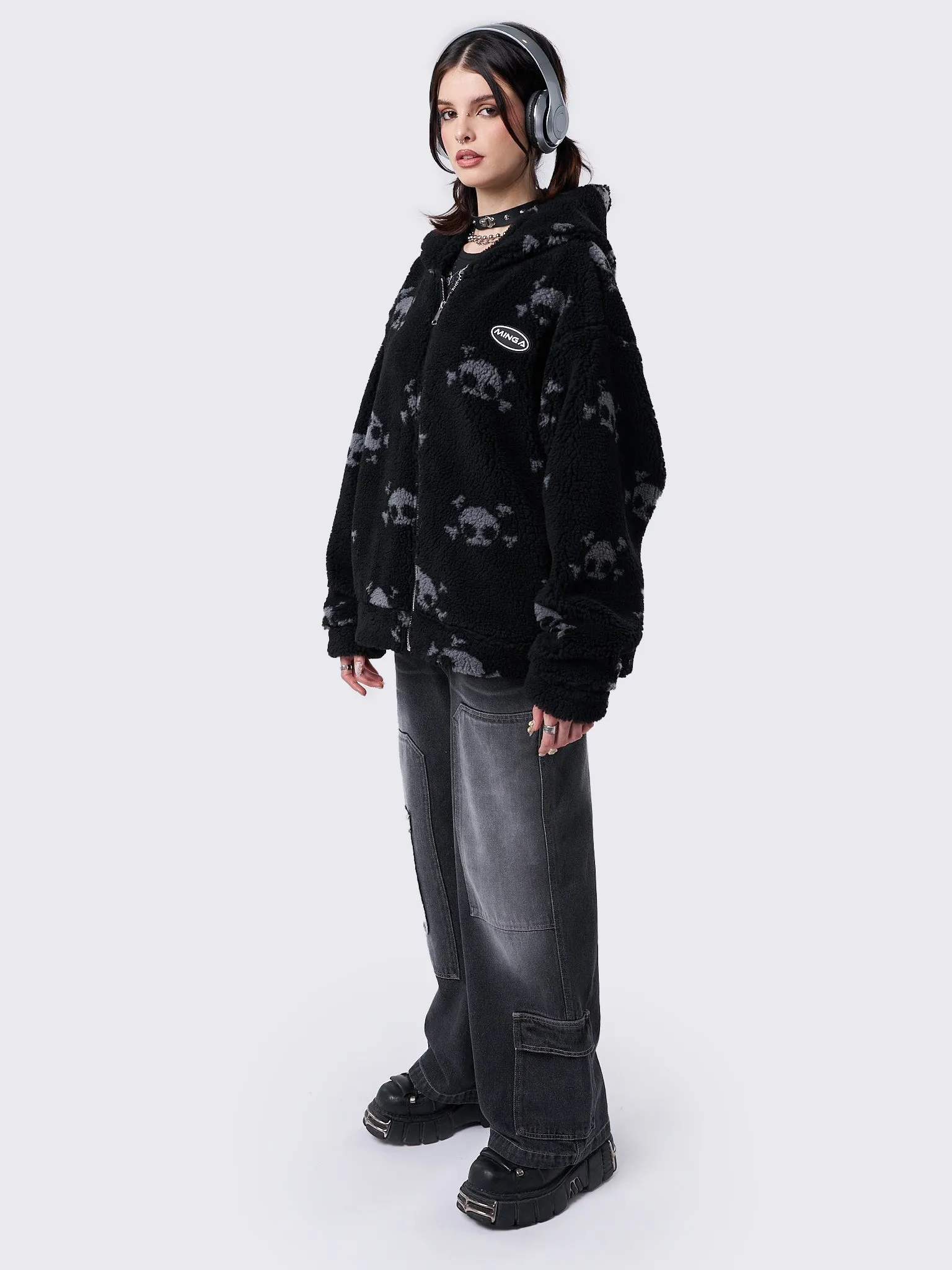 Zaya Skull Fleece Zip Up Hooded Jacket | Parallel