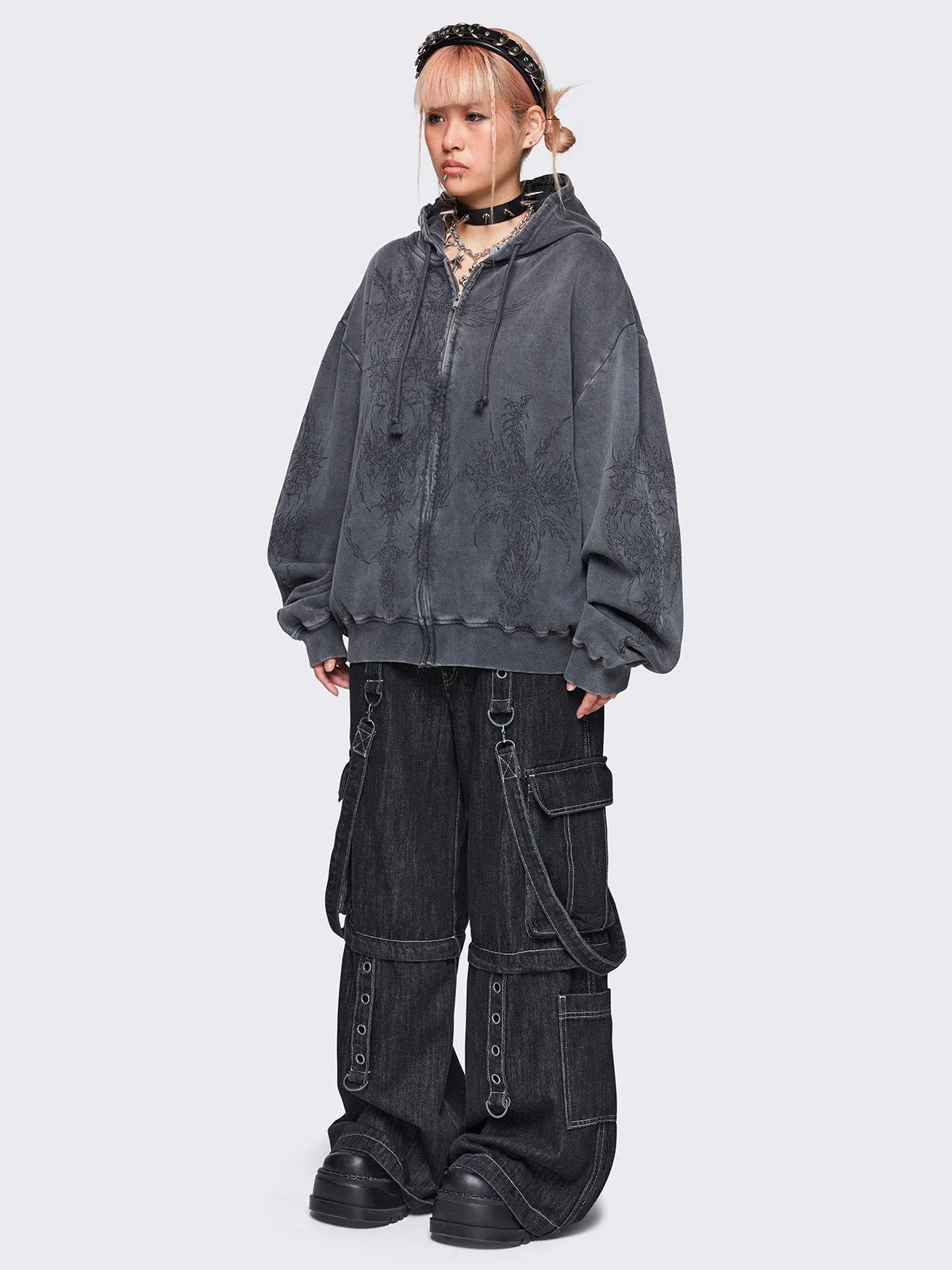 Enigmatic Grey Washed Zip Up Hoodie sold by Minga London product image thumbnail 5