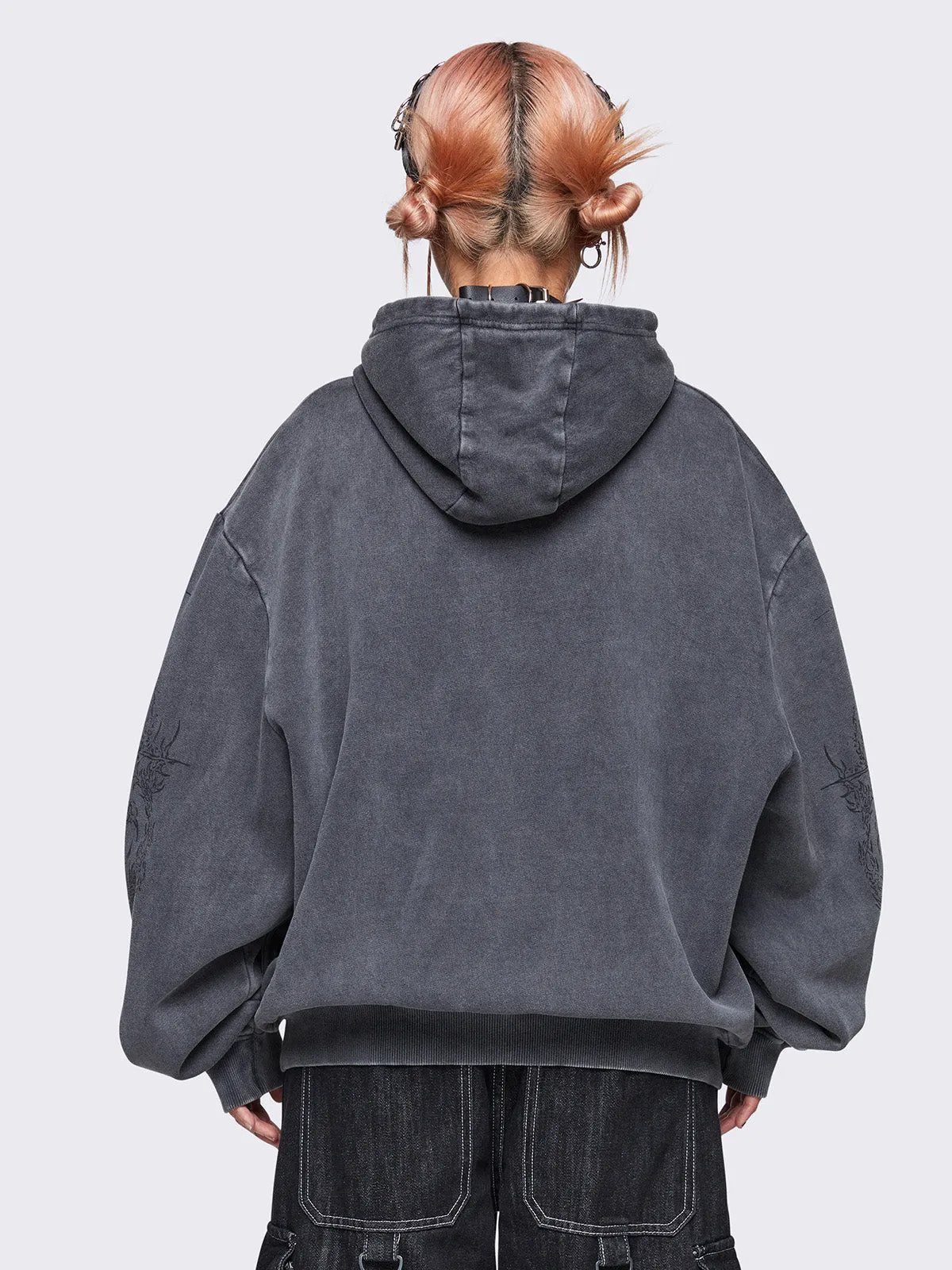Enigmatic Grey Washed Zip Up Hoodie sold by Minga London product image thumbnail 4