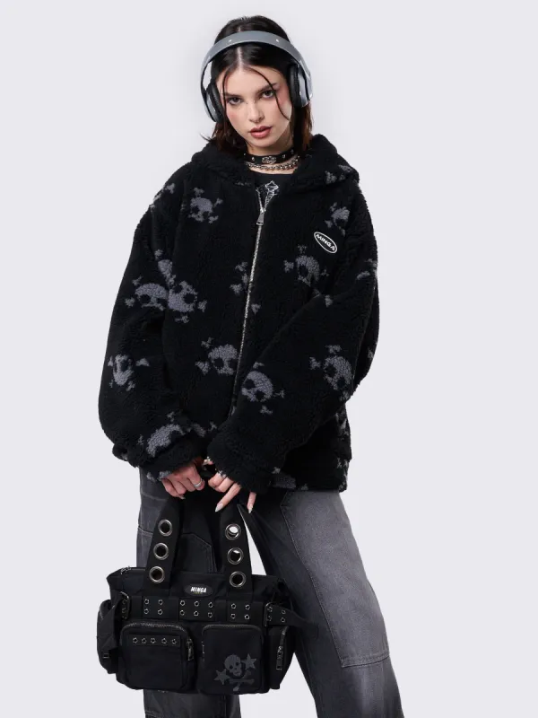 Zaya Skull Fleece Zip Up Hooded Jacket | Parallel