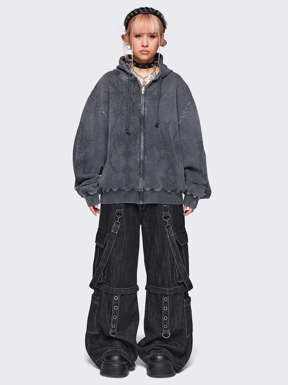 Enigmatic Grey Washed Zip Up Hoodie sold by Minga London product image thumbnail 2