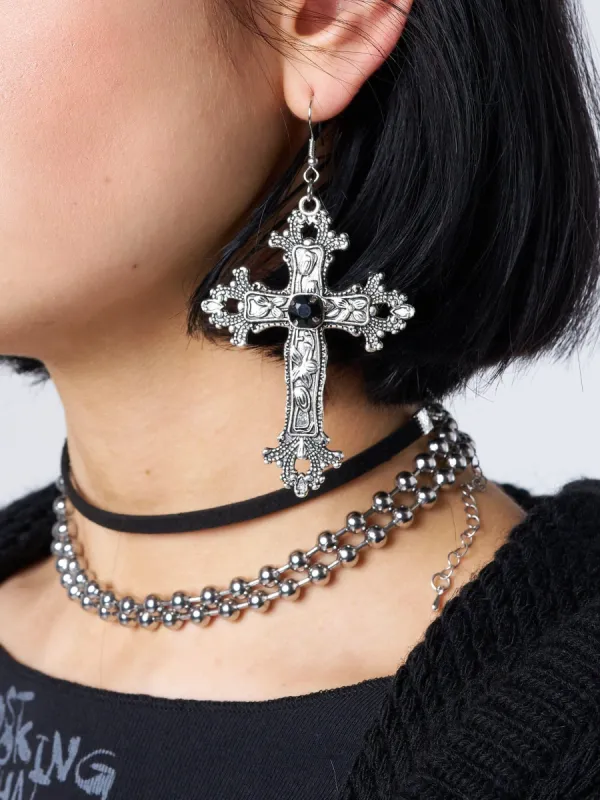 Daggers & Crosses Silver Earrings sold by Minga London
