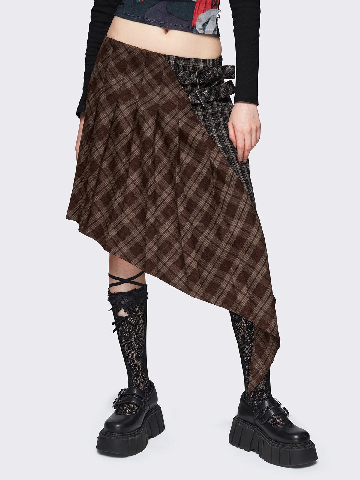 Kya Plaid Asymmetric Skirt sold by Minga London product image thumbnail 3