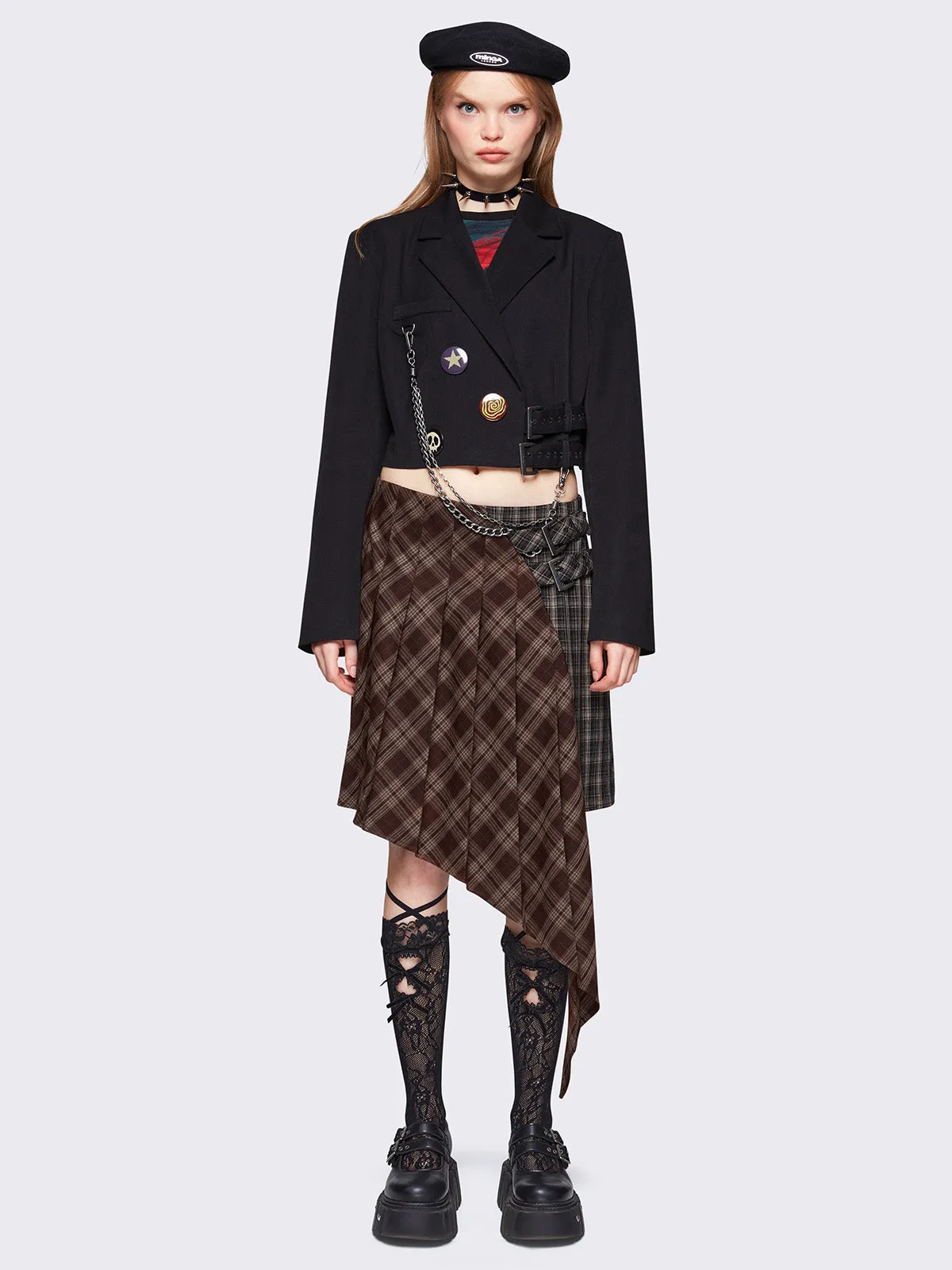 Kya Plaid Asymmetric Skirt sold by Minga London product image thumbnail 2