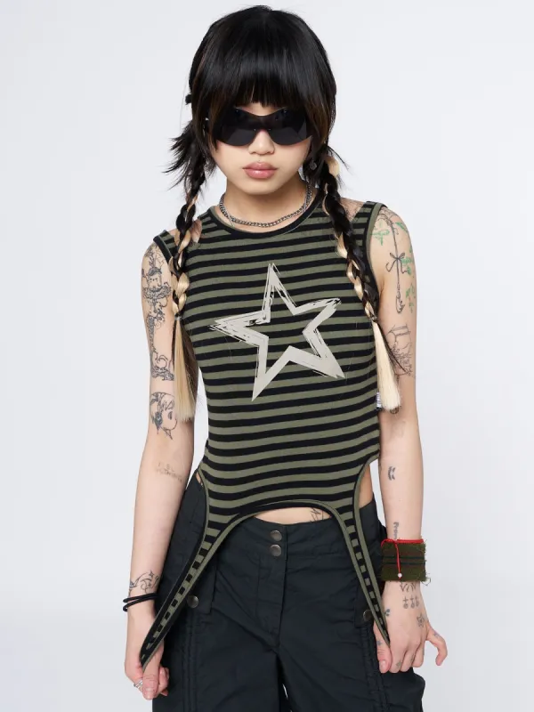 Star Sketch Green Striped Straps Top sold by Minga London