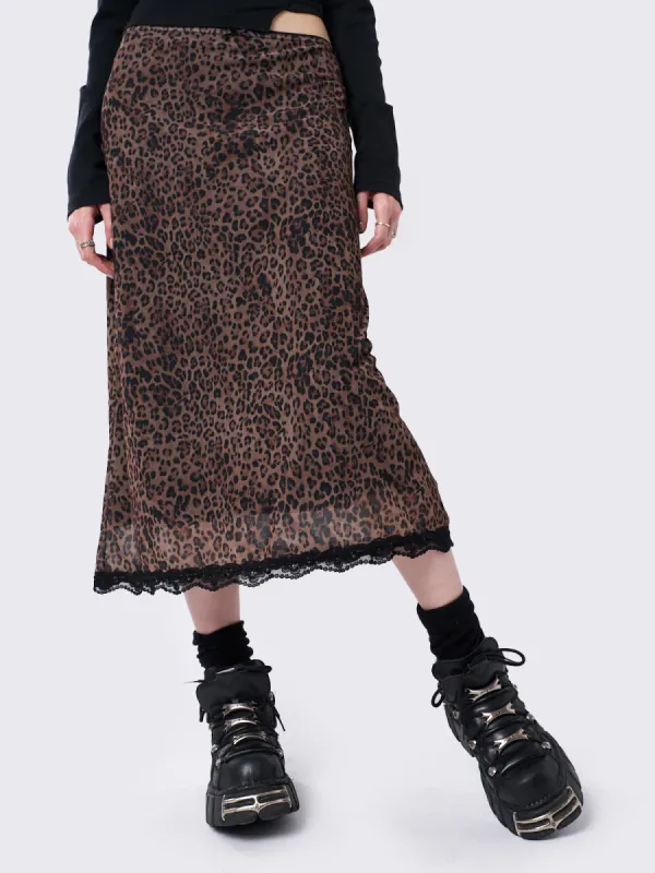 Nala Leopard Mesh Midi Skirt sold by Minga London