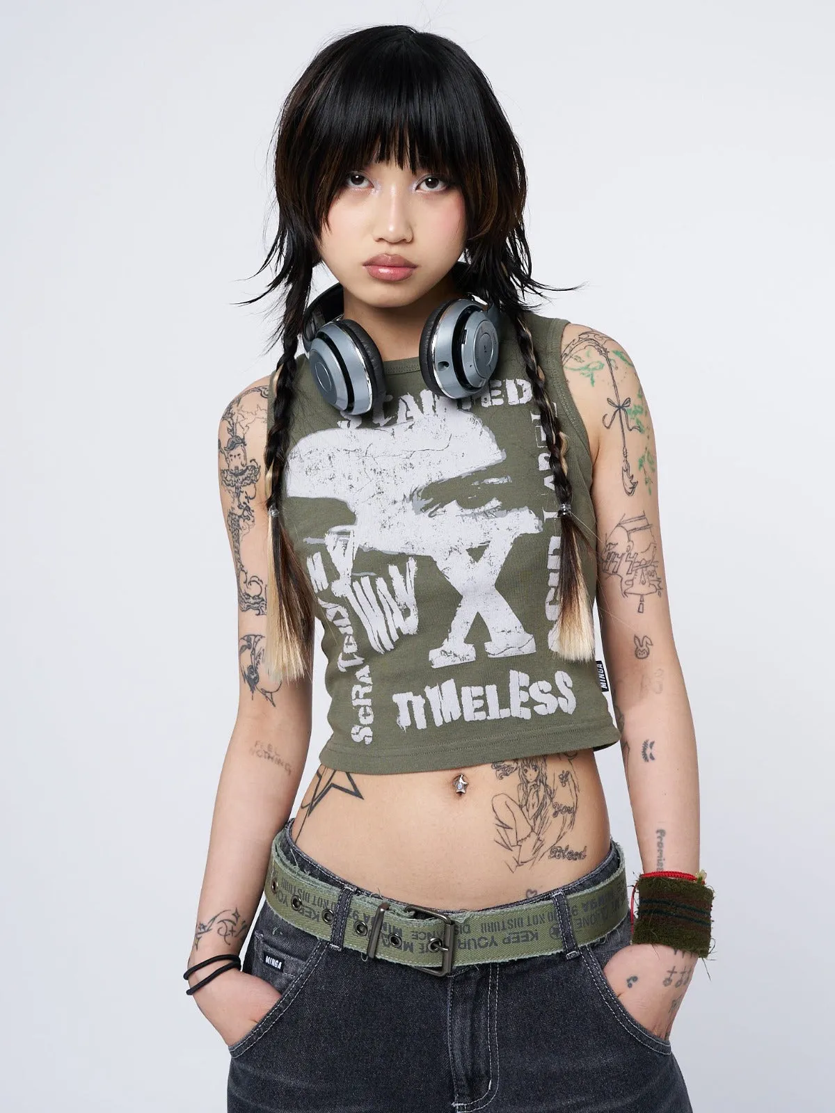 Acid Vision Khaki Graphic Vest Top sold by Minga London product image thumbnail 3
