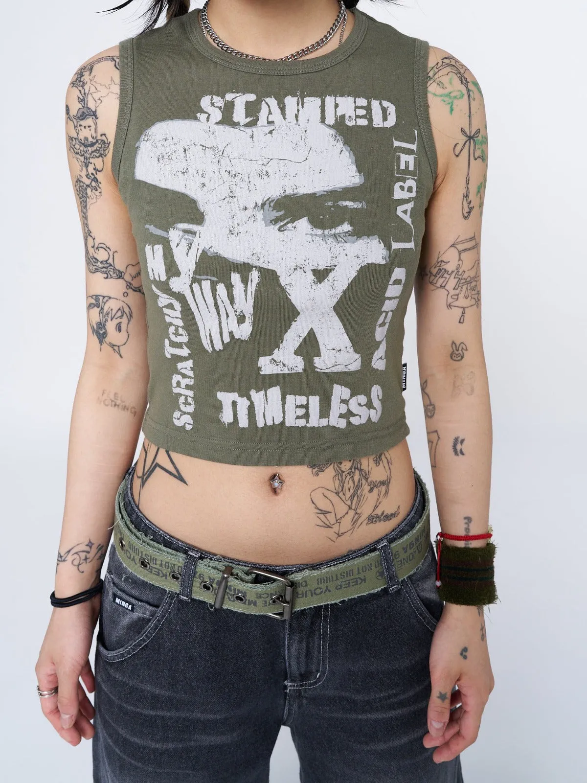 Acid Vision Khaki Graphic Vest Top sold by Minga London product image thumbnail 4