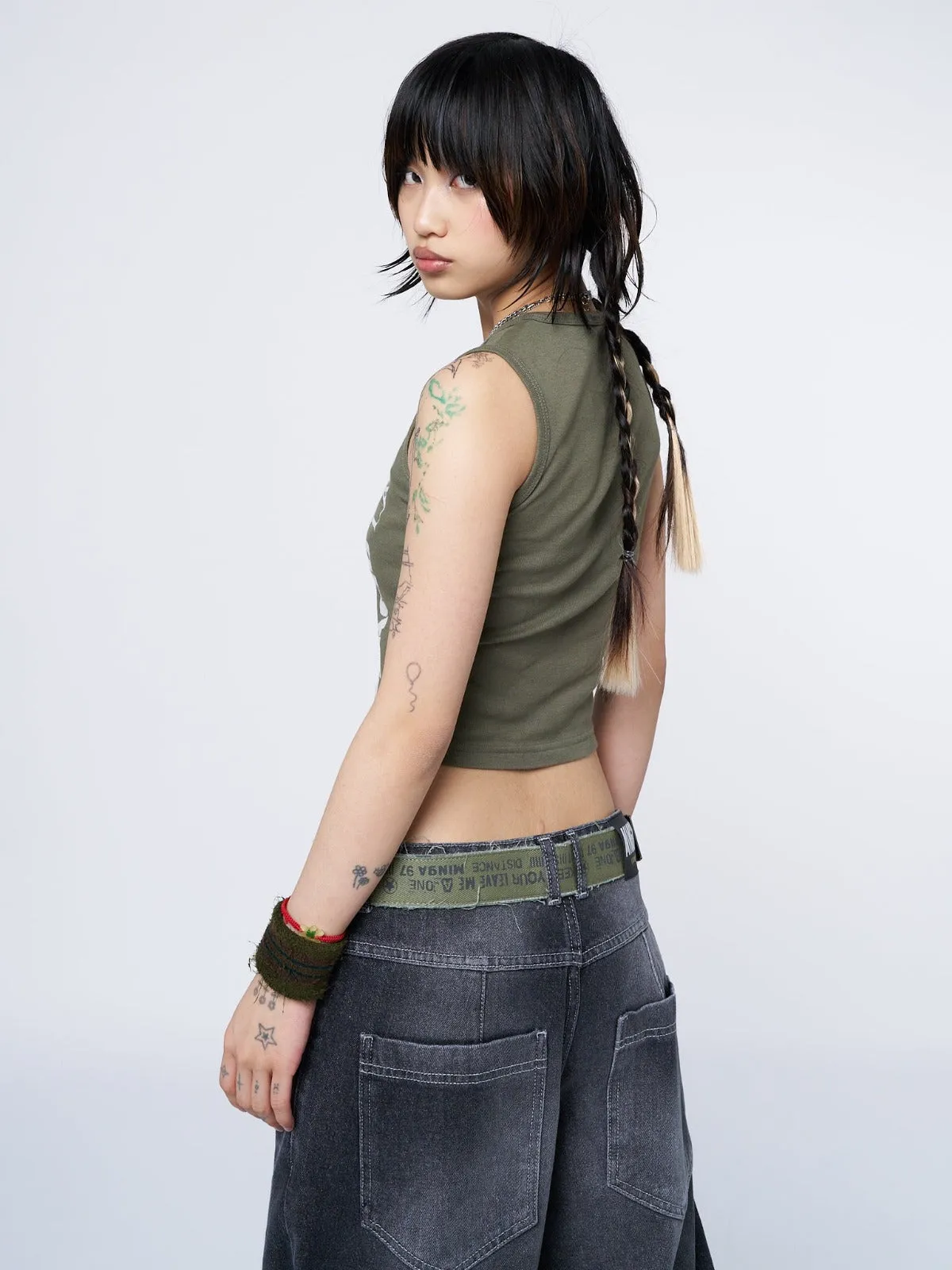 Acid Vision Khaki Graphic Vest Top sold by Minga London product image thumbnail 5