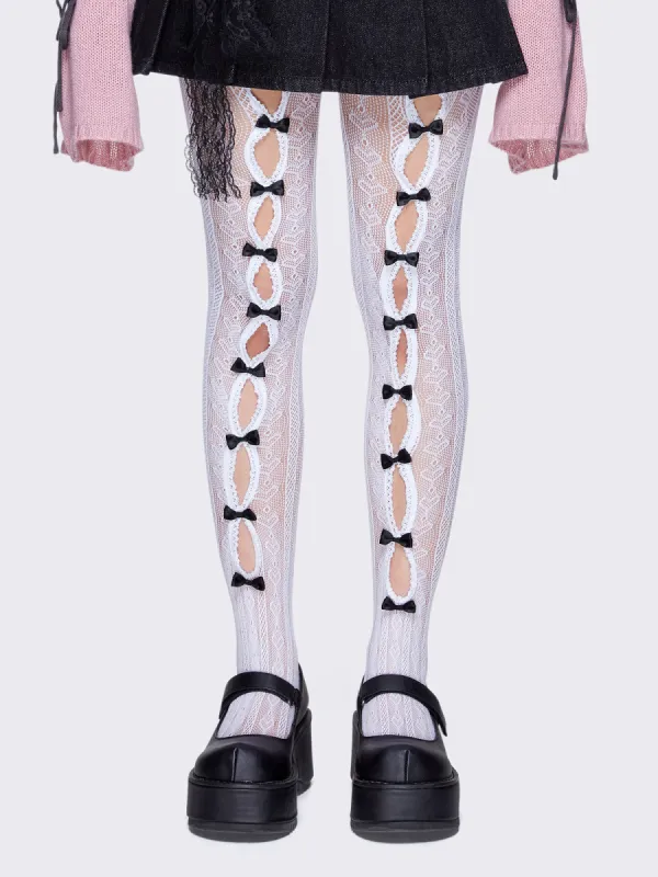 Addison Lace Cutout Bow Tights sold by Minga London