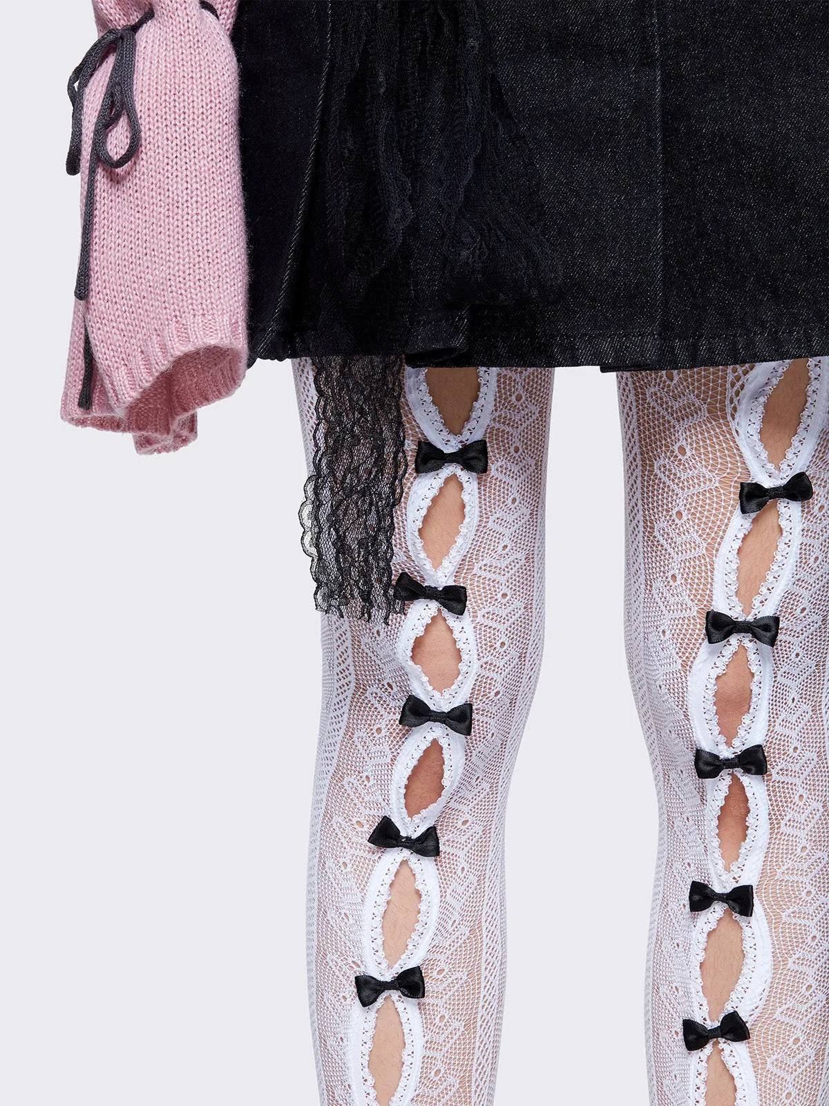 Addison Lace Cutout Bow Tights sold by Minga London product image thumbnail 2