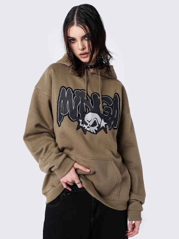 Minga Skull Khaki Graphic Hoodie sold by Minga London